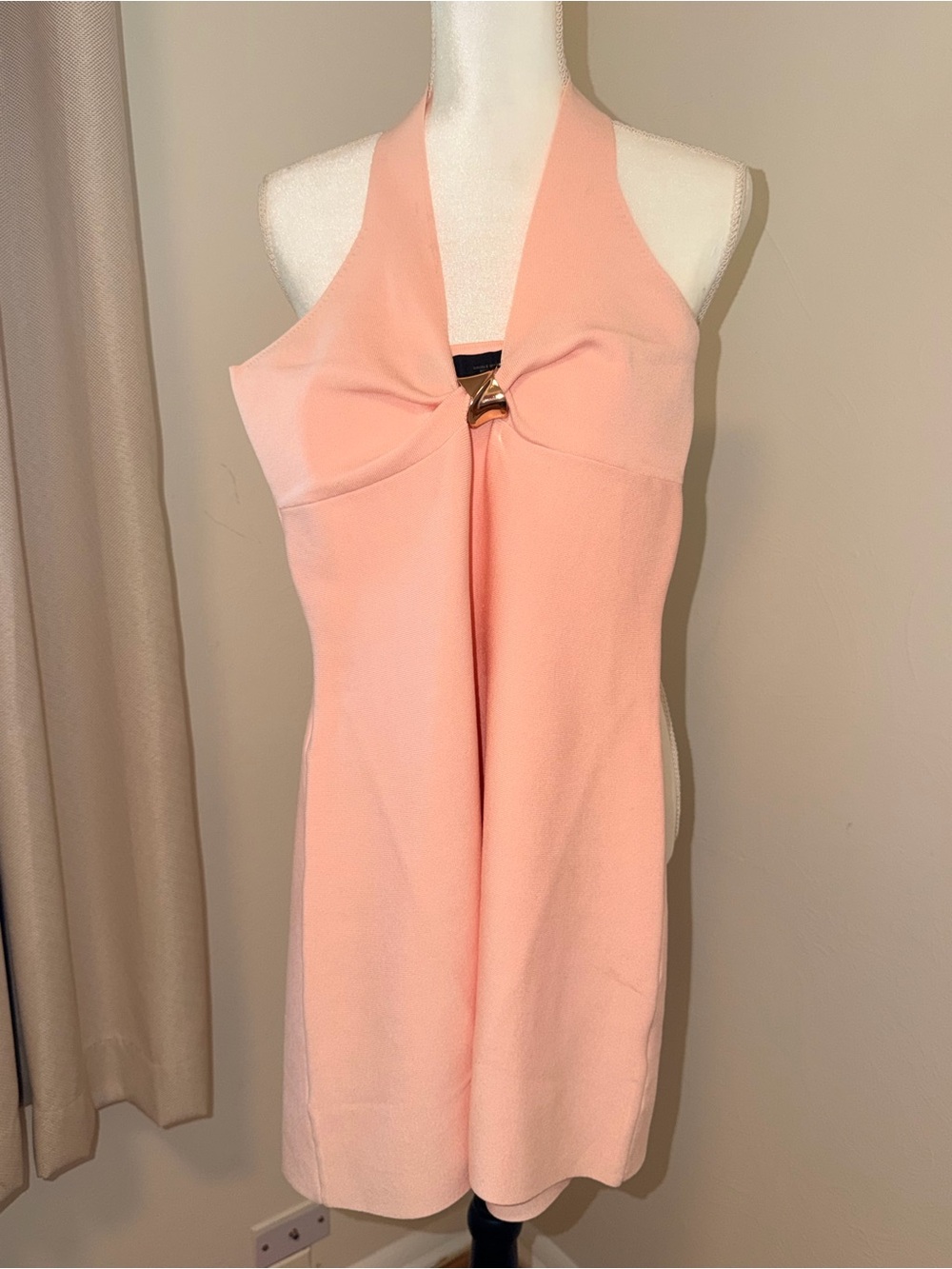 Zara Peach Pink Halter Mini Dress with Gold Accent
